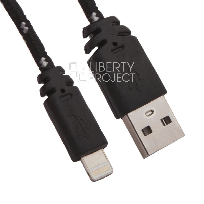 USB кабель &quot;LP&quot; для Apple iPhone/iPad Lightning 8-pin в оплетке (черный/европакет)