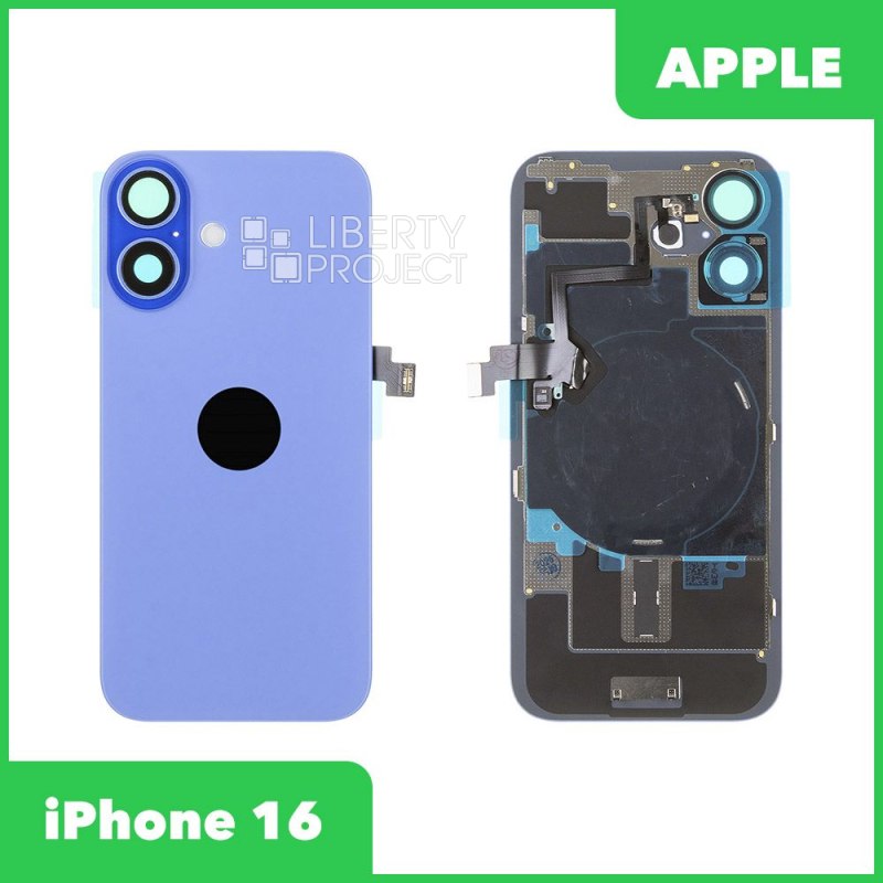 Задняя крышка для iPhone 16 (синий) в сборе со стеклом камеры, с шлейфом MagSafe — фото 2
