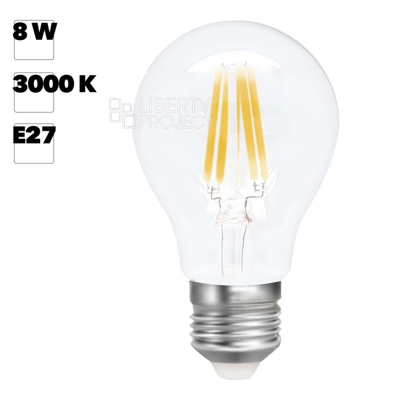 Светодиодная (LED) Лампа FIL Smartbuy A60-8W/3000 теплый свет/цокольE27
