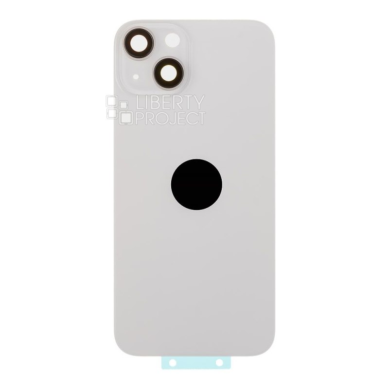 Задняя крышка для iPhone 14 (белый) в сборе со стеклом камеры с логотипом, монолит MagSafe — фото 4