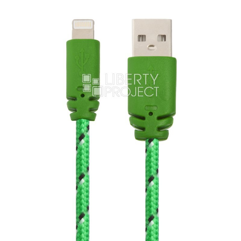 USB кабель &quot;LP&quot; для Apple iPhone/iPad Lightning 8-pin в оплетке (зеленый/черный/коробка)