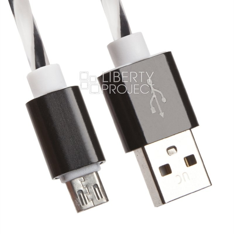 USB кабель &quot;LP&quot; Micro USB витая пара с металлическими разъемами 1м. (белый с черным/европакет)