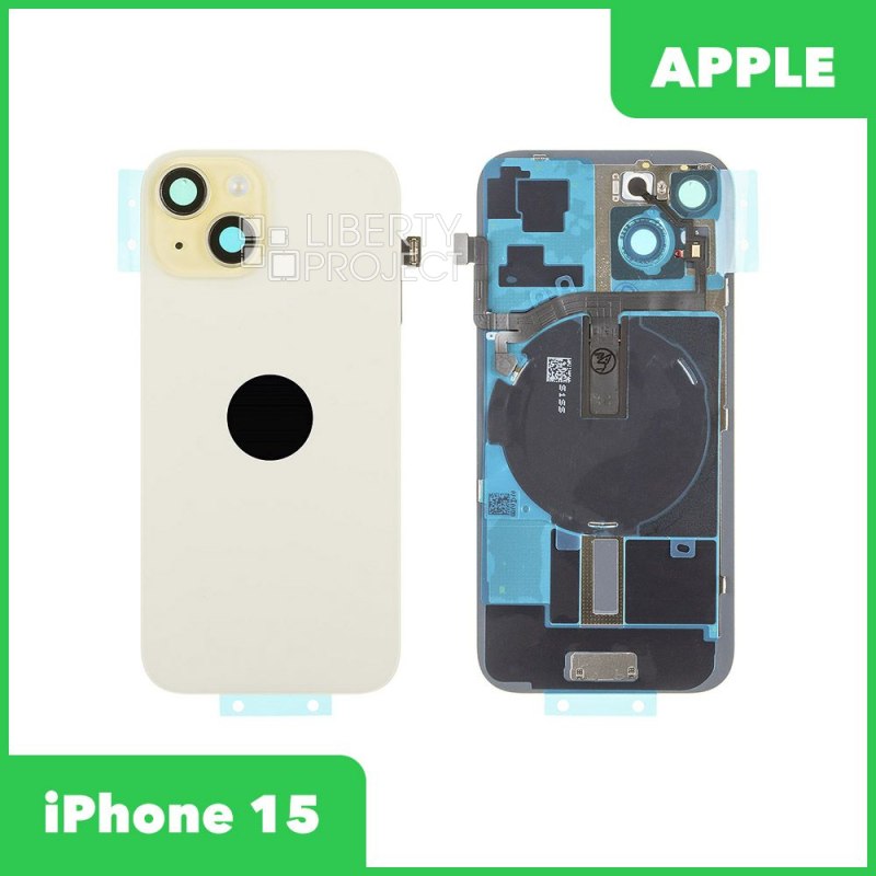 Задняя крышка для iPhone 15 (желтый) в сборе со стеклом камеры с шлейфом MagSafe — фото 2