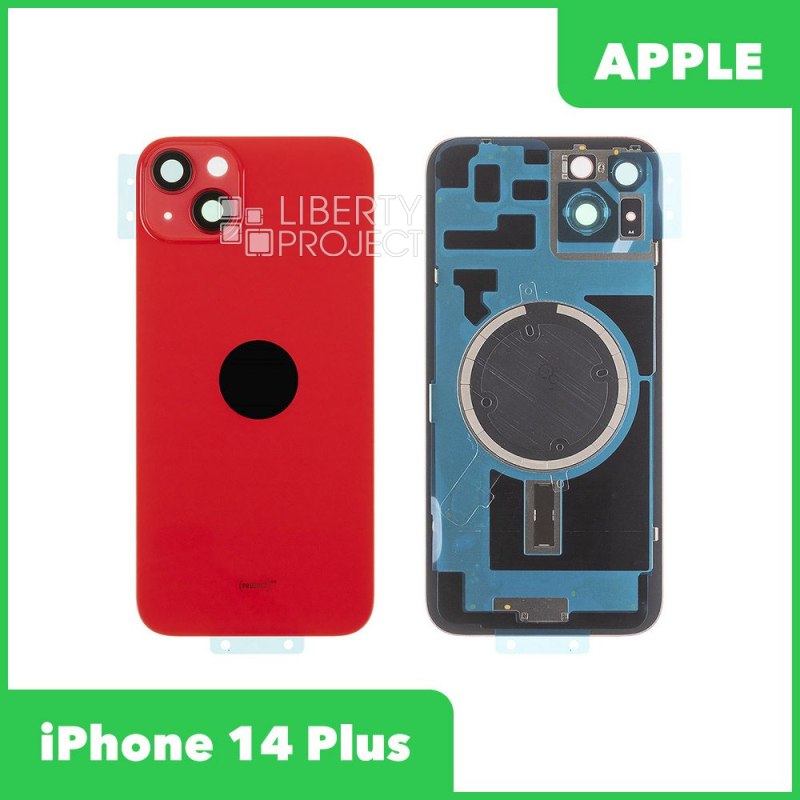 Задняя крышка для iPhone 14 Plus (красный) в сборе со стеклом камеры с логотипом, монолит MagSafe — фото 2