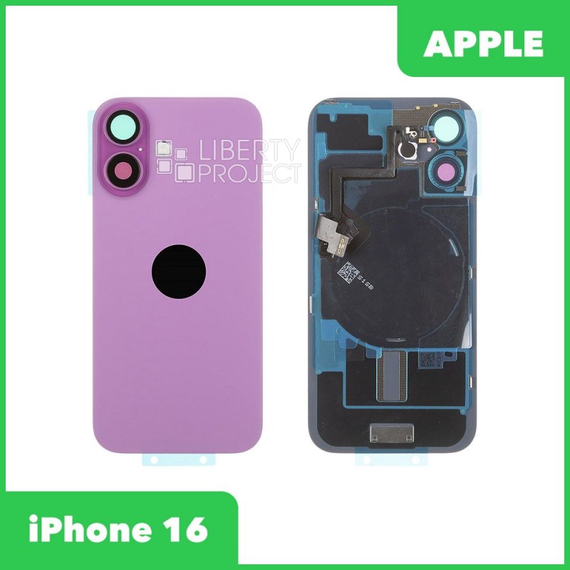 Задняя крышка для iPhone 16 (розовый) в сборе со стеклом камеры, с шлейфом MagSafe — фото 2