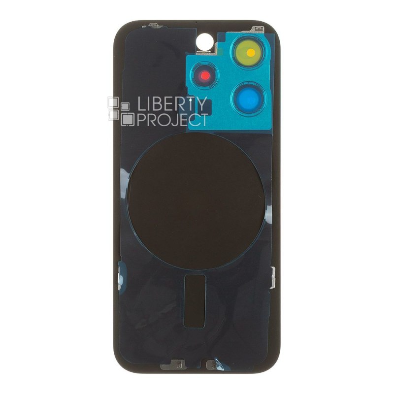 Задняя крышка для iPhone 15 Pro (черный) в сборе со стеклом камеры с логотипом, монолит — фото 3