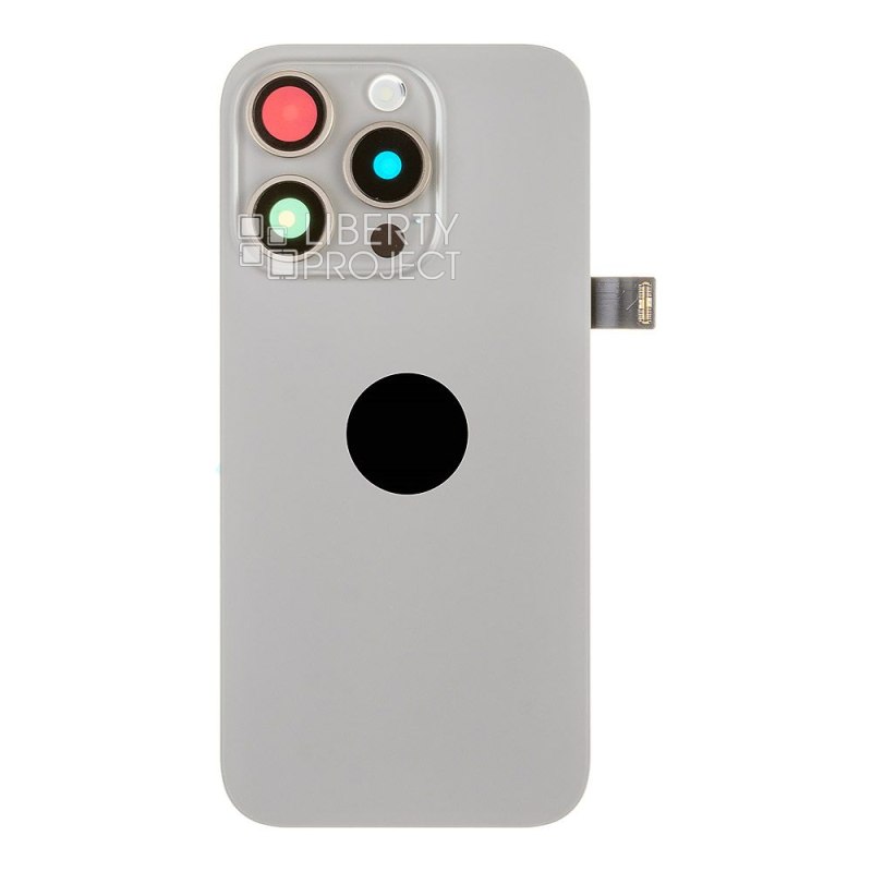 Задняя крышка для iPhone 15 Pro (серый) в сборе со стеклом камеры с шлейфом MagSafe — фото 4
