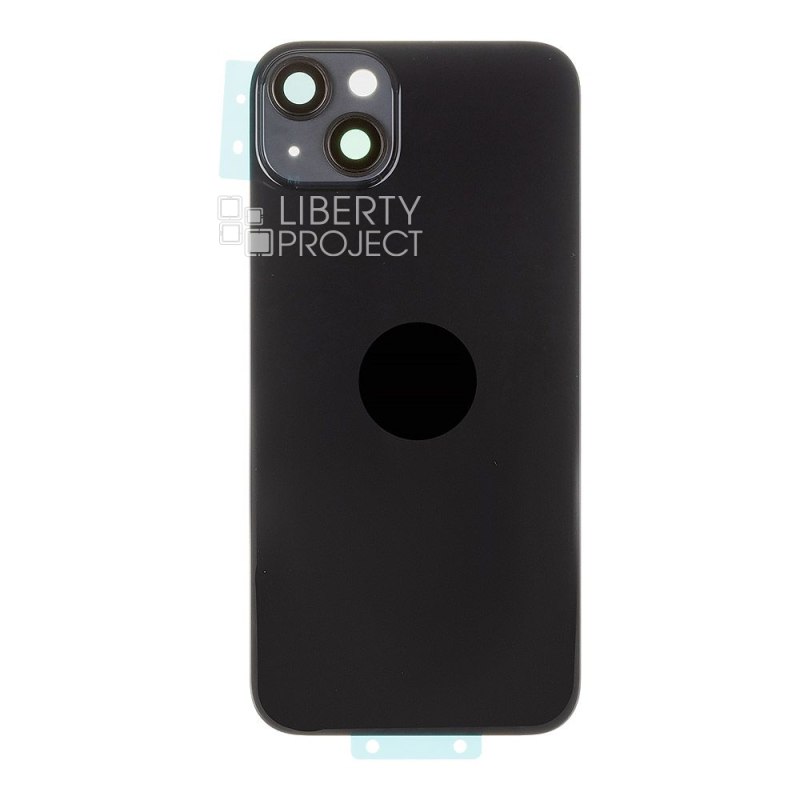 Задняя крышка для iPhone 14 Plus (черный) в сборе со стеклом камеры с логотипом, монолит MagSafe — фото 4