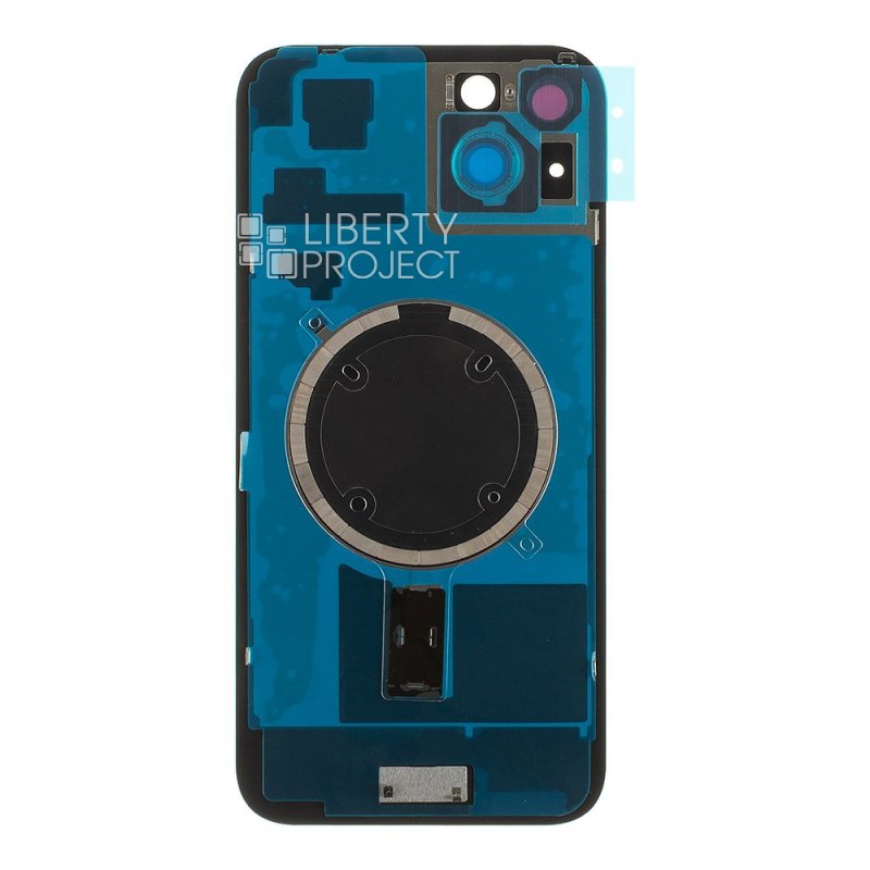 Задняя крышка для iPhone 15 Plus (зеленый) в сборе со стеклом камеры с логотипом, монолит MagSafe — фото 3