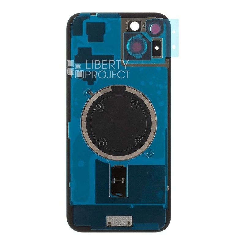 Задняя крышка для iPhone 15 Plus (черный) в сборе со стеклом камеры с логотипом, монолит MagSafe — фото 3