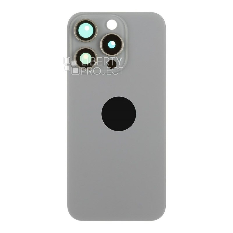 Задняя крышка для iPhone 15 Pro (серый) в сборе со стеклом камеры с логотипом, монолит — фото 4