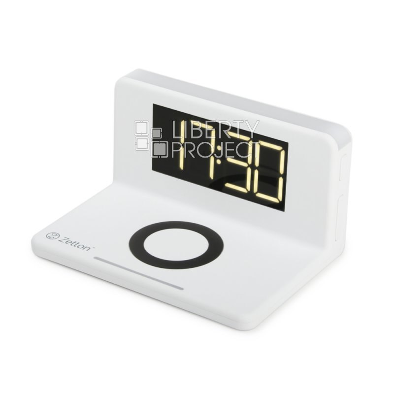 Беспроводное зарядное устройство Zetton часы будильник ночник (ZTSY-W0241QI10WACWRU) белое