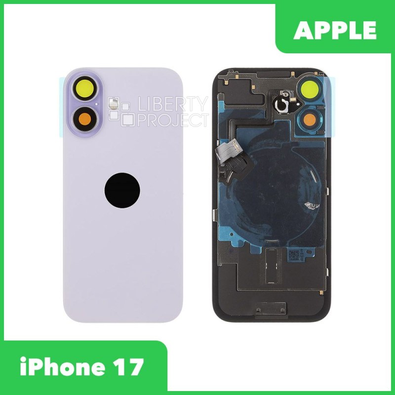 Задняя крышка для iPhone 17 (фиолетовый) в сборе со стеклом камеры и шлейфом MagSafe — фото 2