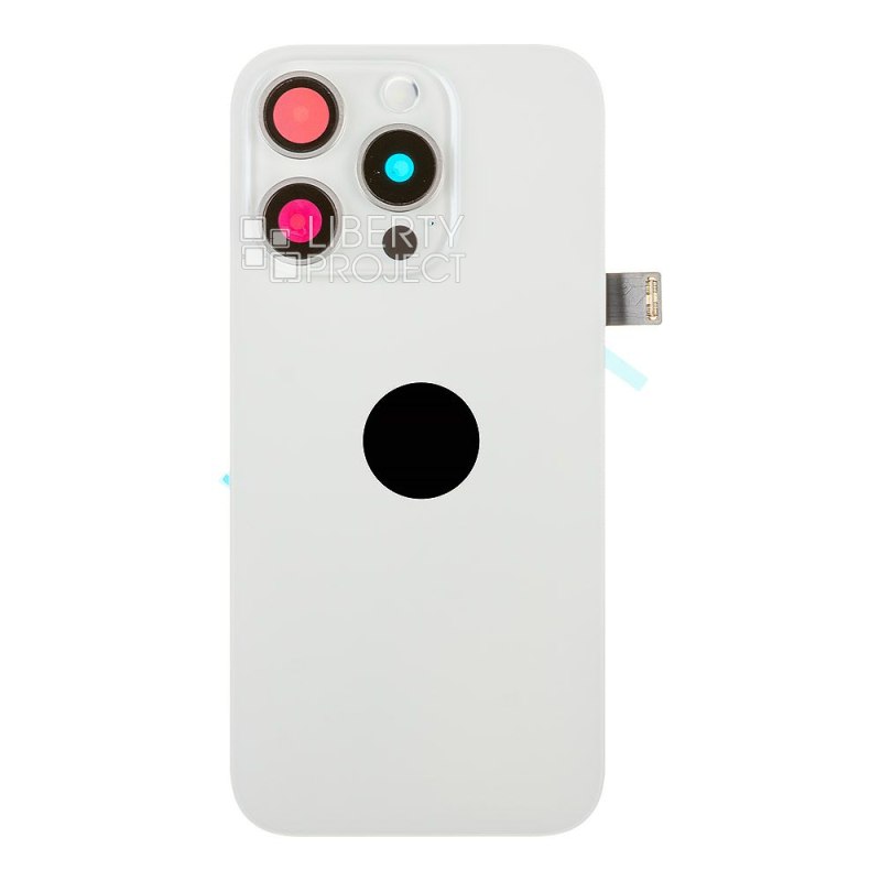 Задняя крышка для iPhone 15 Pro (белый) в сборе со стеклом камеры с шлейфом MagSafe — фото 4