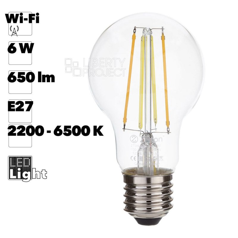Умная лампа Zetton LED Smart Wi-Fi Bulb A60 E27 6Вт 2200-6500К