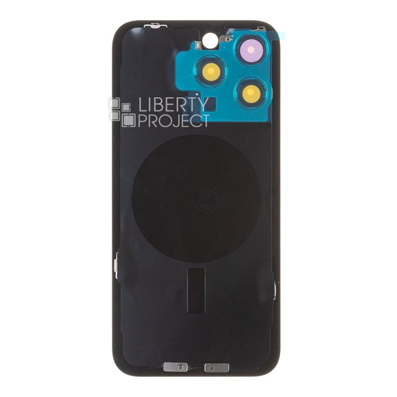 Задняя крышка для iPhone 15 Pro Max (черный) в сборе со стеклом камеры с логотипом, монолит — фото 3