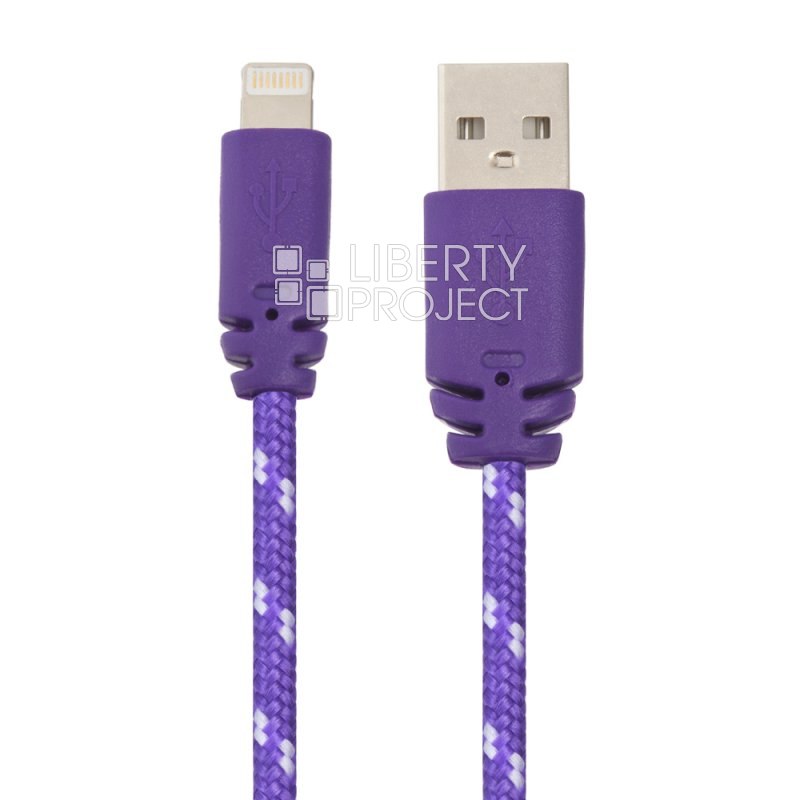 USB кабель &quot;LP&quot; для Apple iPhone/iPad Lightning 8-pin в оплетке (фиолетовый/коробка)