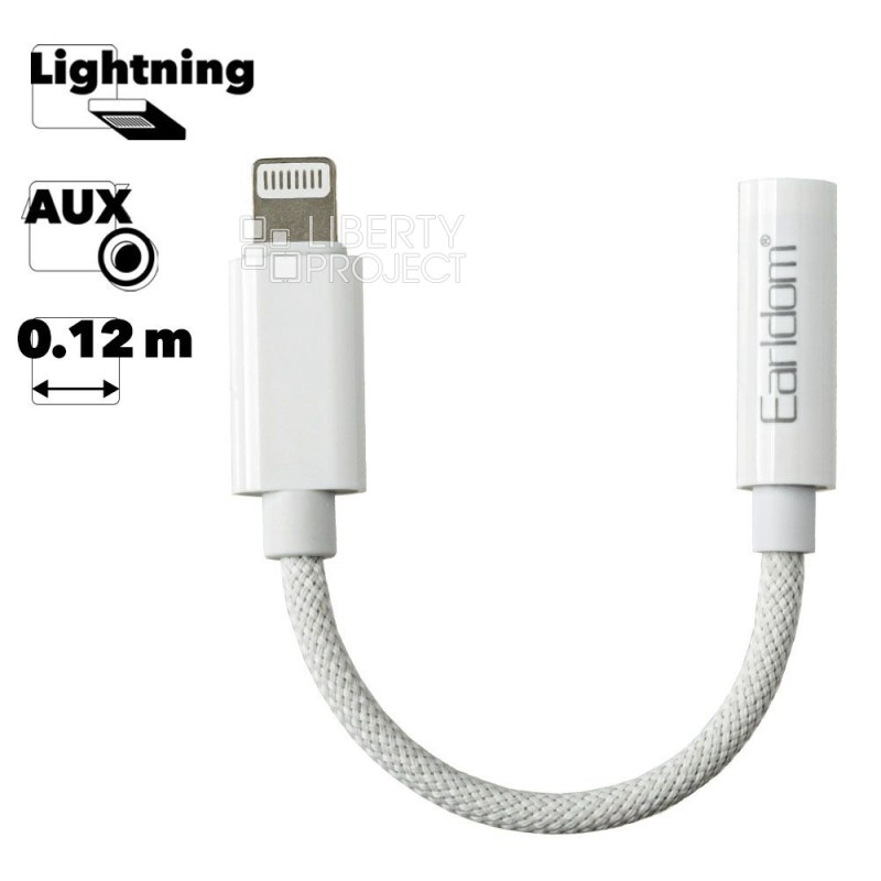 Аудио адаптер Earldom ET-OT68 3.5мм на Lightning 8-pin (белый) — купить оптом в интернет-магазине Либерти