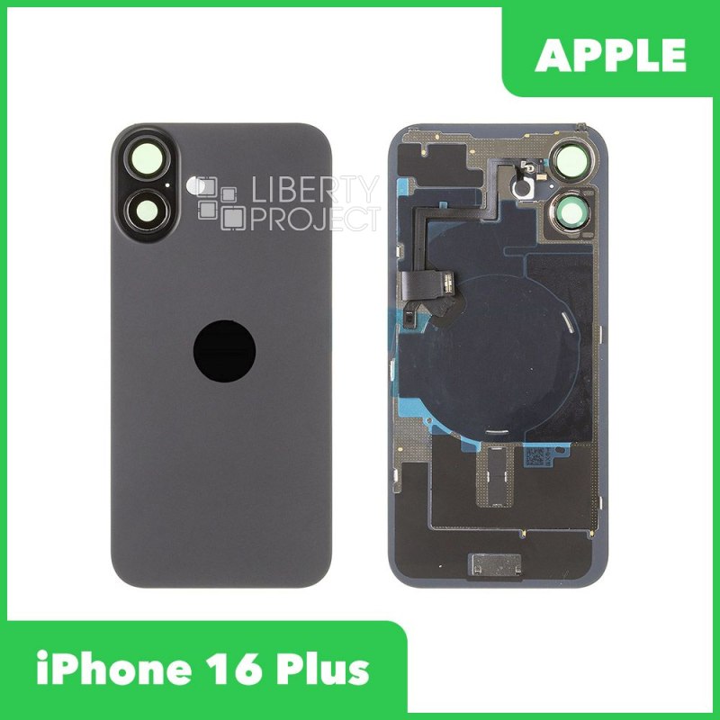 Задняя крышка для iPhone 16 Plus (черный) в сборе со стеклом камеры, с шлейфом MagSafe — фото 2