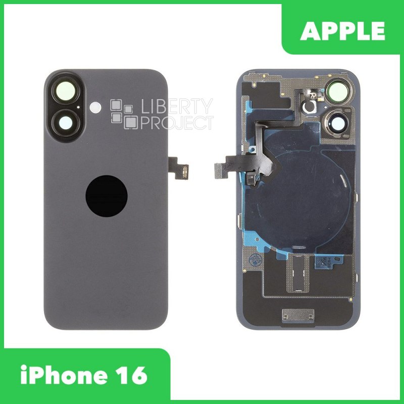 Задняя крышка для iPhone 16 (черный) в сборе со стеклом камеры, с шлейфом MagSafe — фото 2