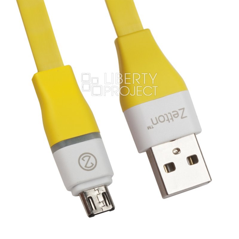 USB LED кабель передачи данных Zetton Flat разъем Micro USB плоский пластиковые разьемы (желтый/OEM)
