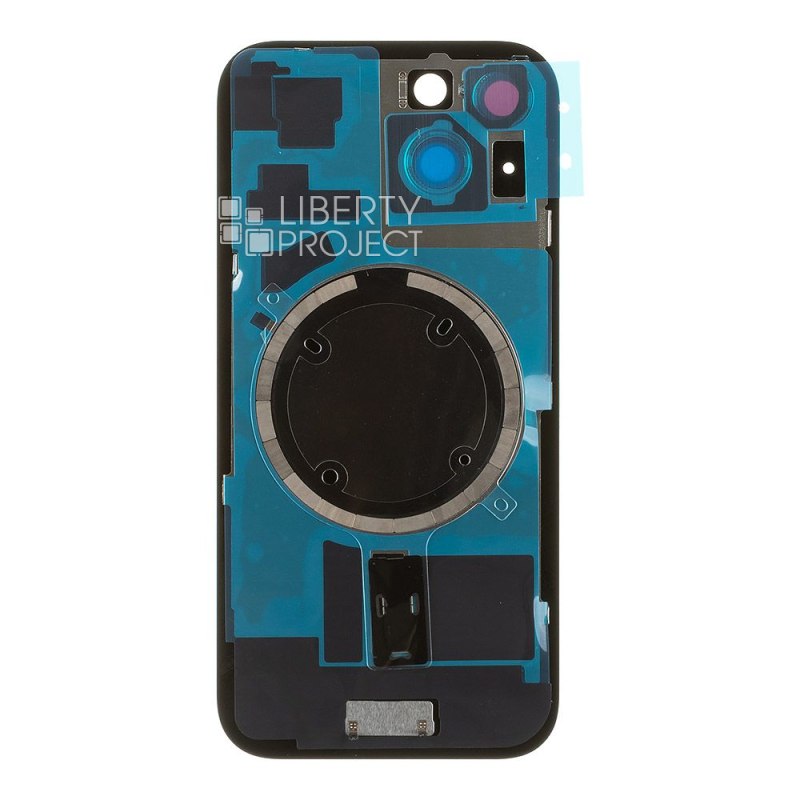 Задняя крышка для iPhone 15 (черный) в сборе со стеклом камеры с логотипом, монолит MagSafe — фото 3