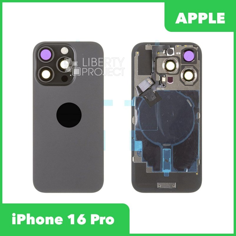 Задняя крышка для iPhone 16 Pro (черный) в сборе со стеклом камеры, с шлейфом MagSafe — фото 2
