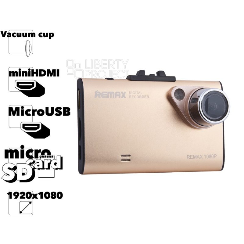 Видеорегистратор REMAX CX-01 на присоске, microSD/MicroUSB/MiniHDMI, 1920x1080 (золотой)