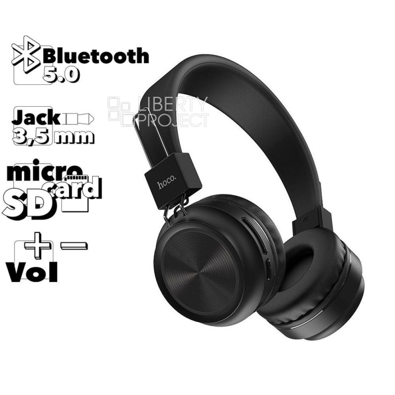 Bluetooth гарнитура HOCO W25 Promise BT5.0, накладная, LED, громкость +/- (черный)