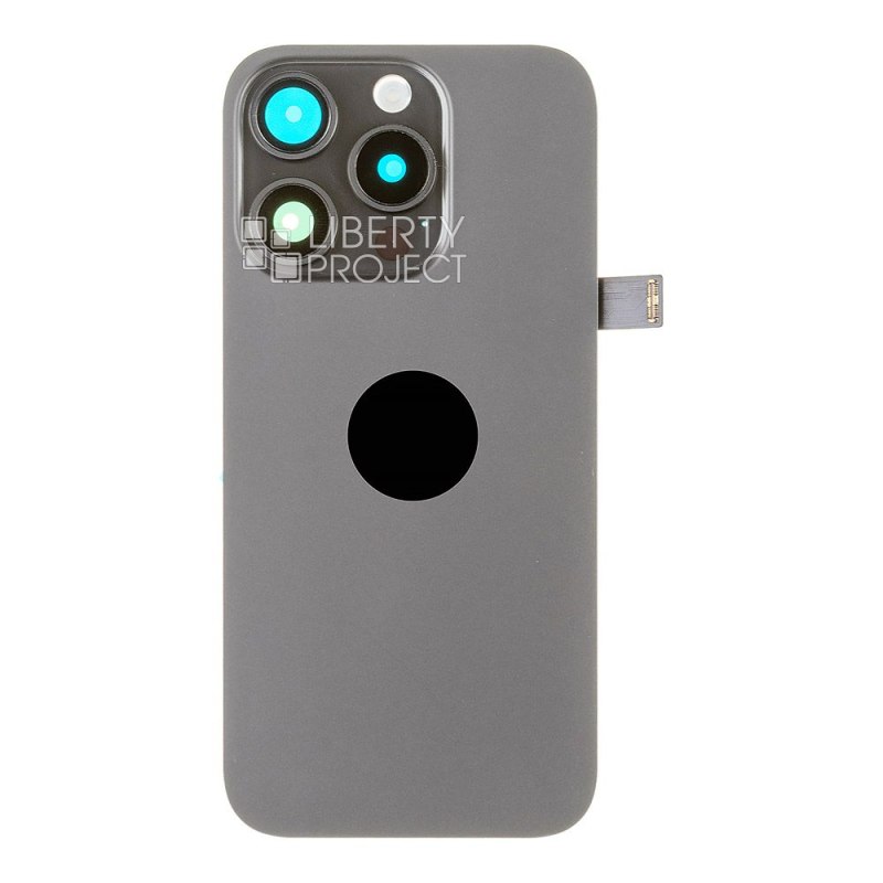 Задняя крышка для iPhone 15 Pro (черный) в сборе со стеклом камеры с шлейфом MagSafe — фото 4