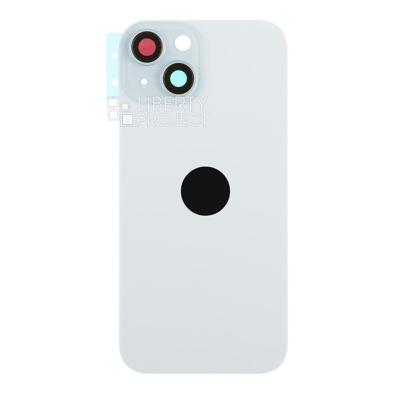 Задняя крышка для iPhone 15 (голубой) в сборе со стеклом камеры с логотипом, монолит MagSafe — фото 4
