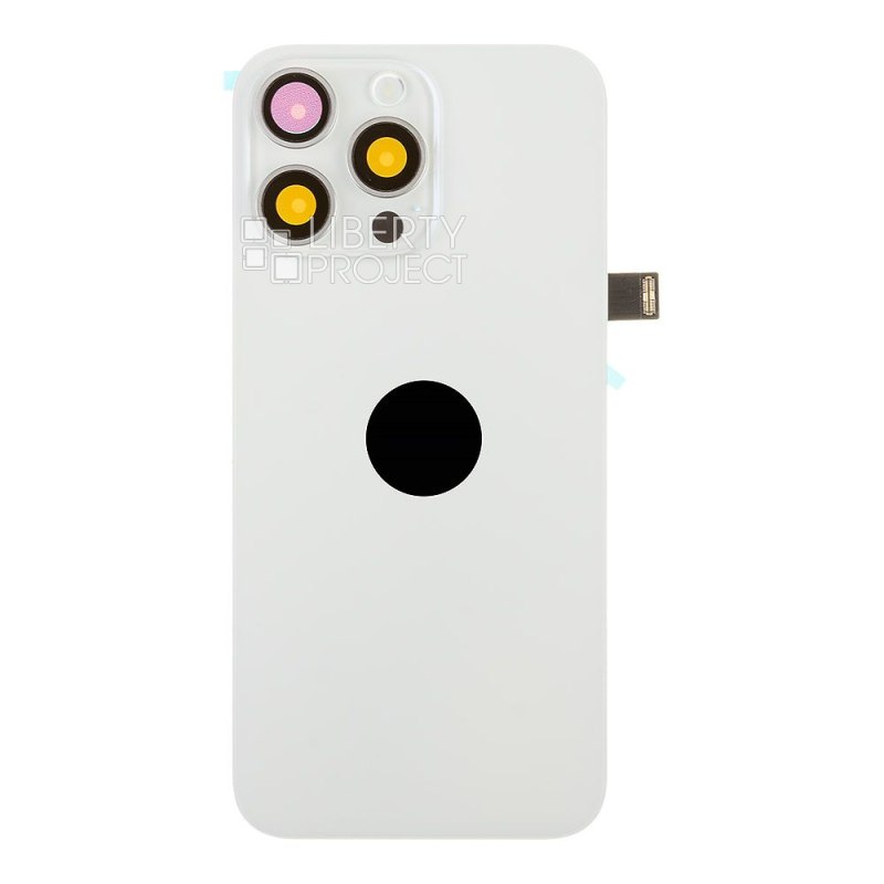 Задняя крышка для iPhone 15 Pro Max (белый) в сборе со стеклом камеры с шлейфом MagSafe — фото 4