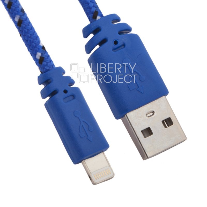 USB кабель &quot;LP&quot; для Apple iPhone/iPad Lightning 8-pin в оплетке (синий/черный/коробка)