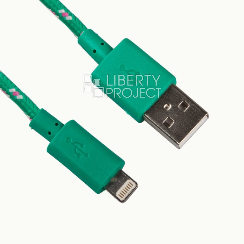 USB кабель &quot;LP&quot; для Apple iPhone/iPad Lightning 8-pin в оплетке (зеленый/европакет)
