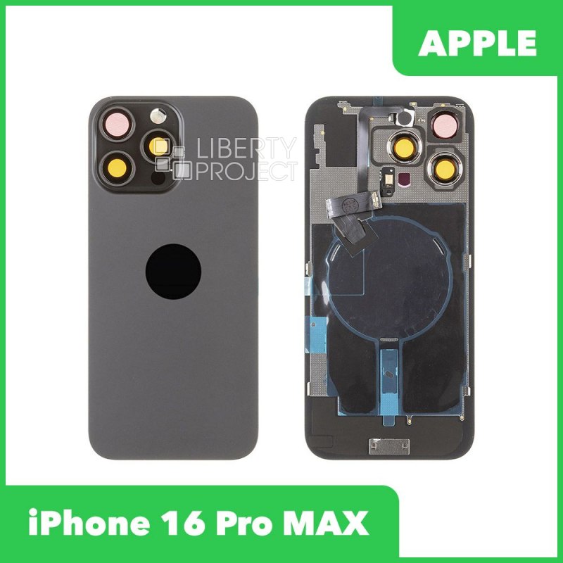 Задняя крышка для iPhone 16 Pro MAX (черный) в сборе со стеклом камеры, с шлейфом MagSafe — фото 2