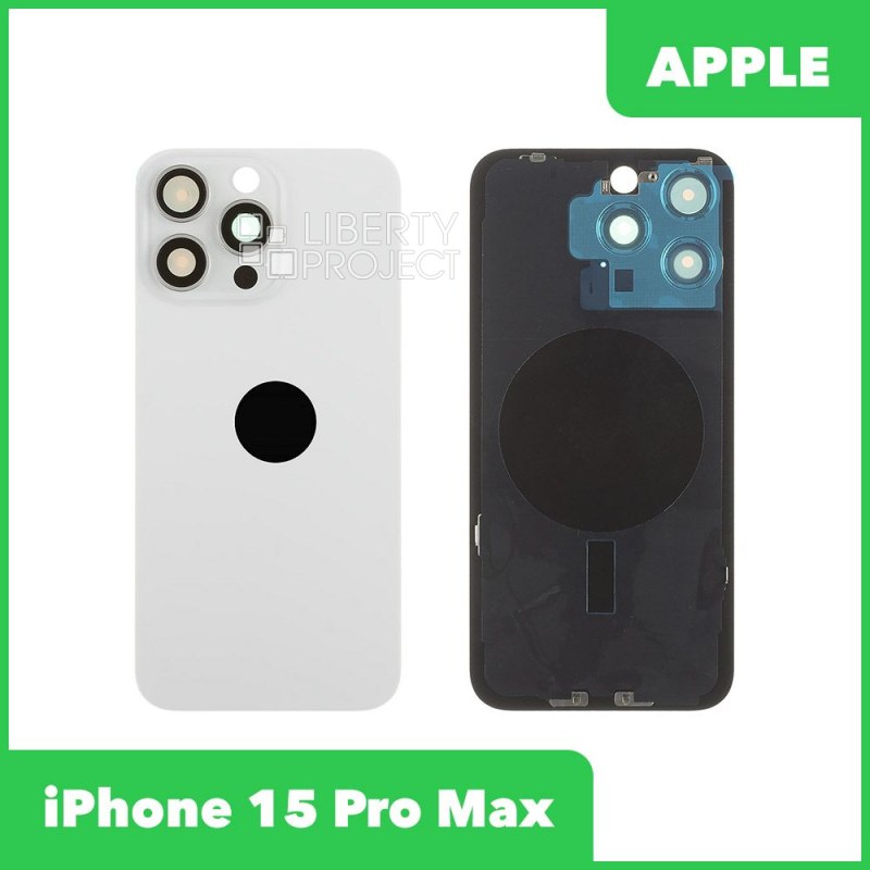 Задняя крышка для iPhone 15 Pro Max (белый) в сборе со стеклом камеры с логотипом, монолит — фото 2