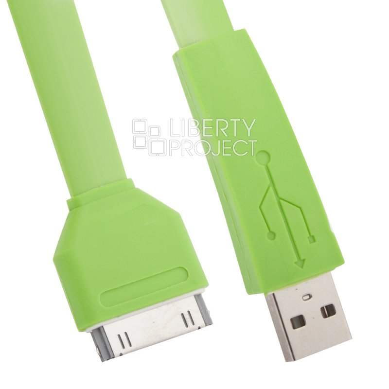 USB кабель &quot;LP&quot; для Apple iPhone/iPad 30 pin плоский широкий (зеленый/коробка)