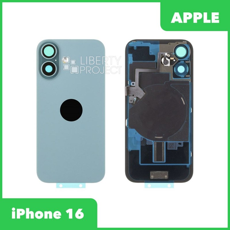 Задняя крышка для iPhone 16 (зеленый) в сборе со стеклом камеры, с шлейфом MagSafe — фото 2
