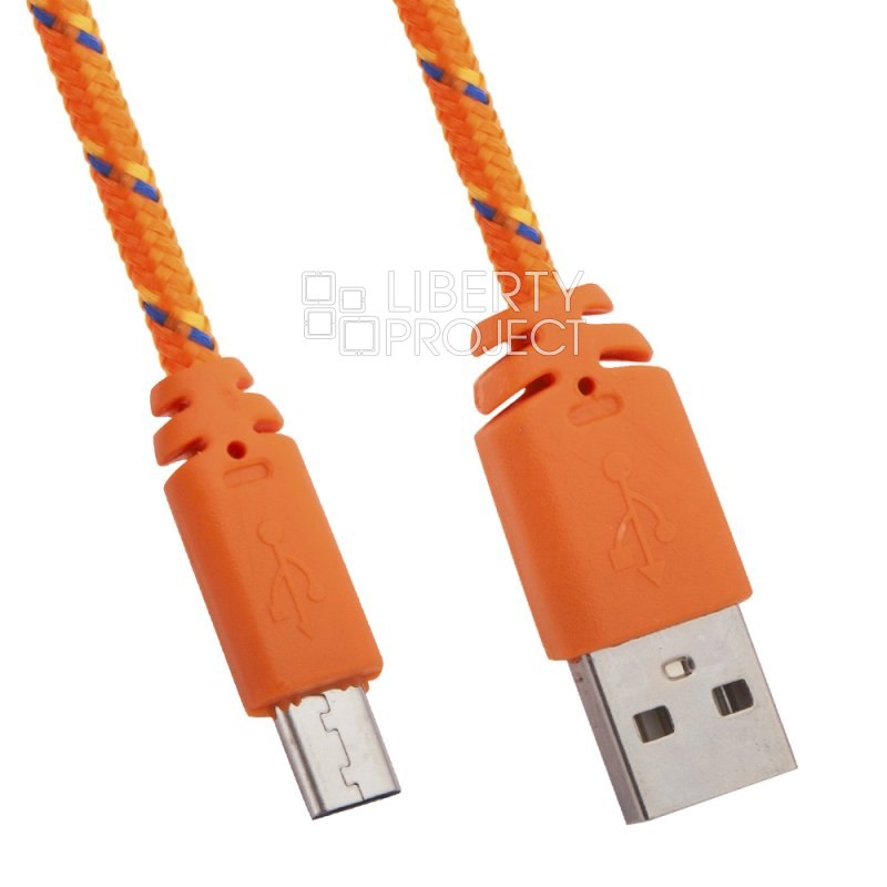 USB кабель &quot;LP&quot; Micro USB в оплетке (оранжевый с желтым/коробка)