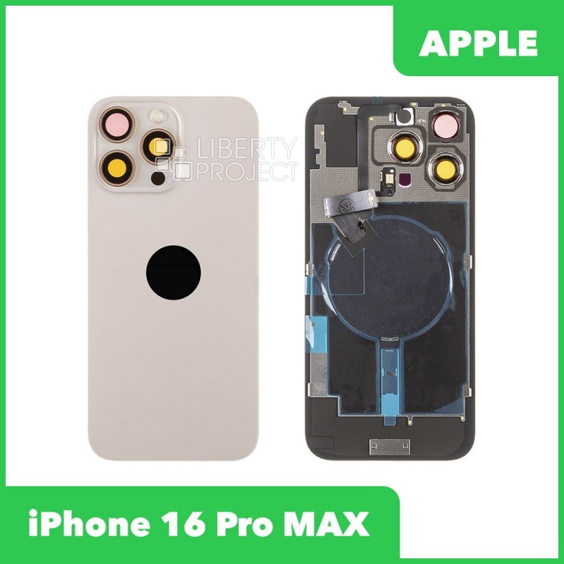 Задняя крышка для iPhone 16 Pro MAX (золотой) в сборе со стеклом камеры, с шлейфом MagSafe — фото 2