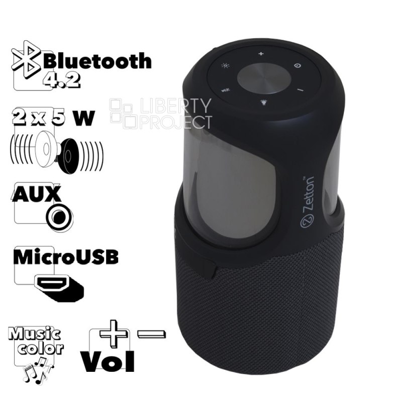 Bluetooth колонка Zetton LED светомузыка, AUX, 2 х 5Вт (ZTCEBTRGBSPG6RU) серая