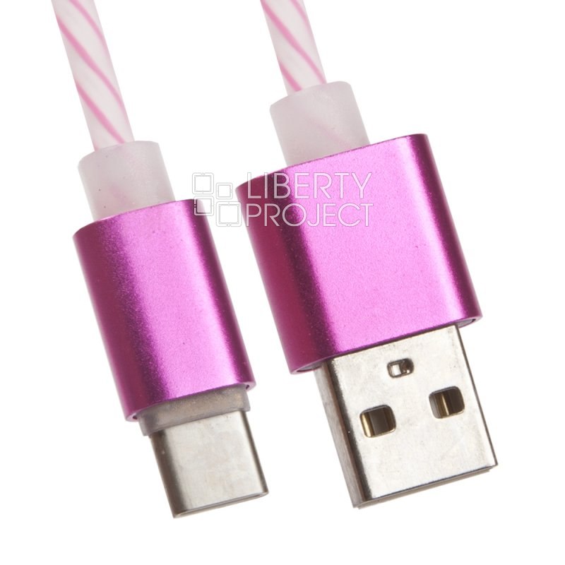 USB кабель &quot;LP&quot; USB Type-C витая пара с металлическими разъемами 1м. (белый с розовым/европакет)