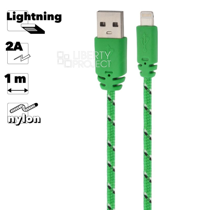 USB кабель &quot;LP&quot; для Apple iPhone/iPad Lightning 8-pin в оплетке (зеленый/коробка)