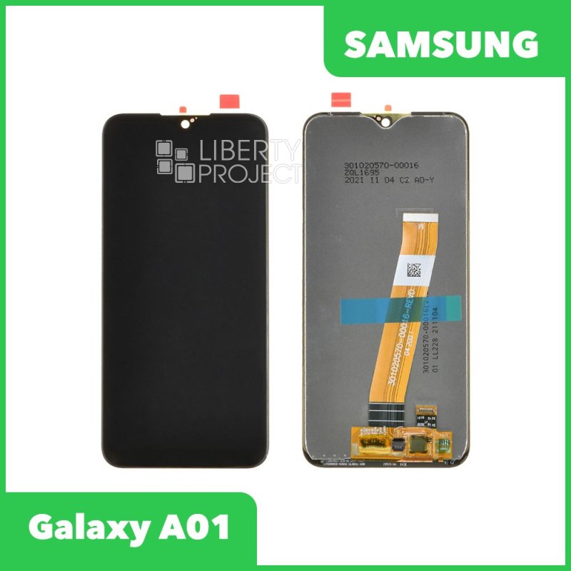 Дисплей для Samsung Galaxy A01 SM-A015 в сборе широкий коннектор (РСТ) б/р (черный) 100% ориг