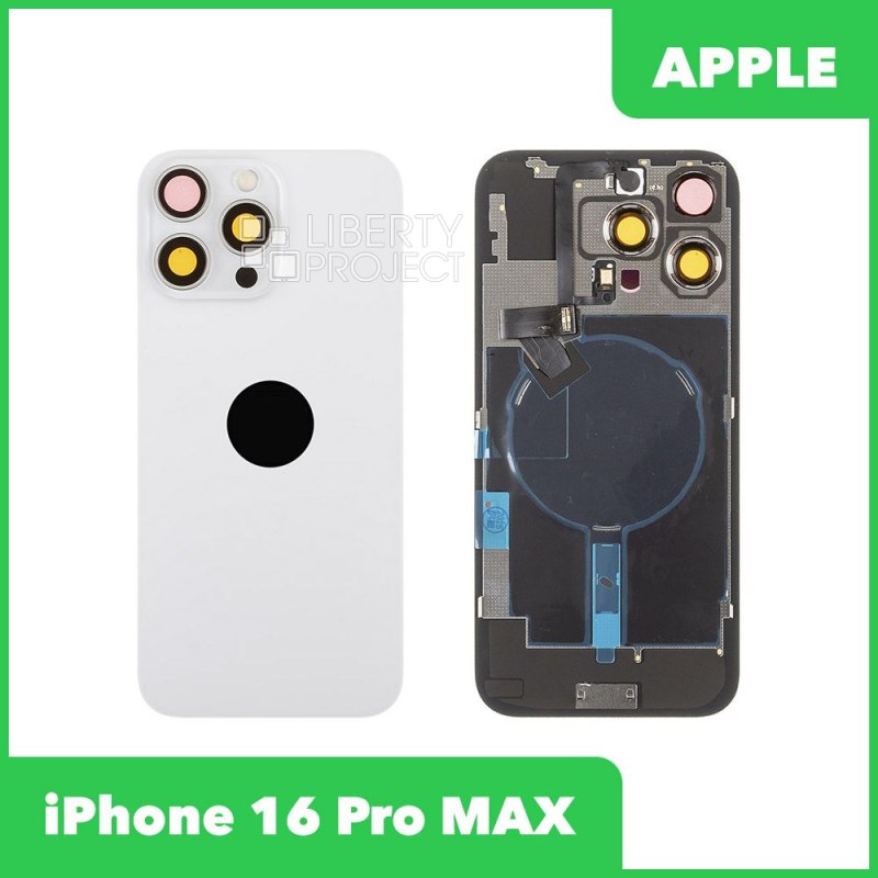 Задняя крышка для iPhone 16 Pro MAX (белый) в сборе со стеклом камеры, с шлейфом MagSafe — фото 2