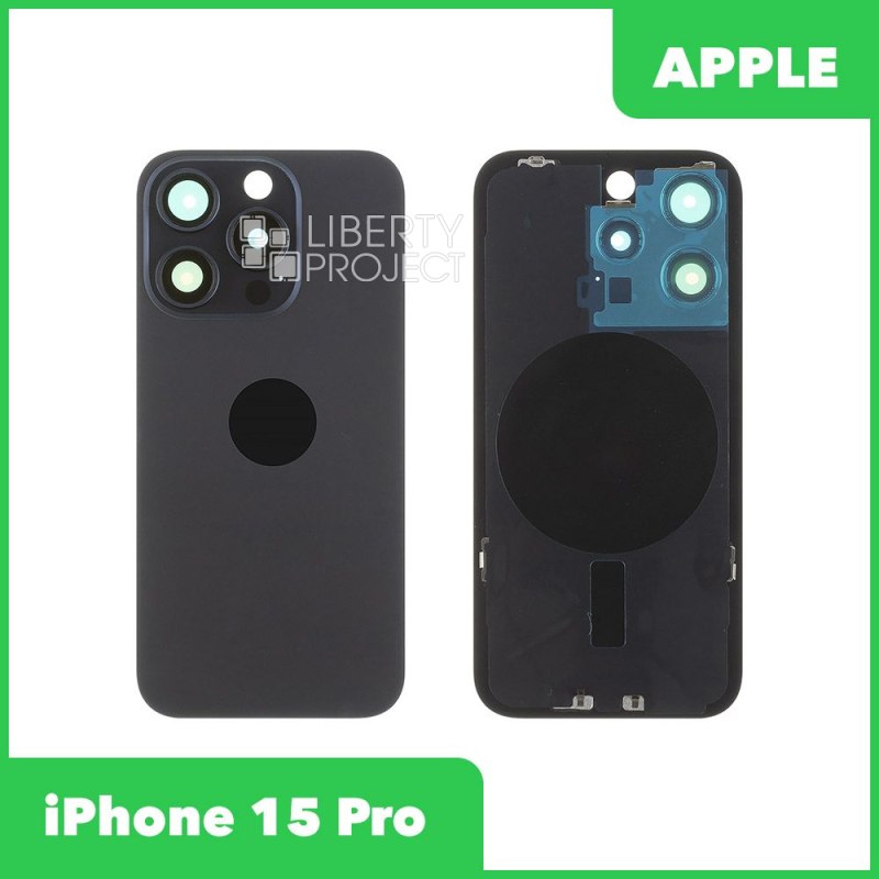 Задняя крышка для iPhone 15 Pro (синий) в сборе со стеклом камеры с логотипом, монолит — фото 2