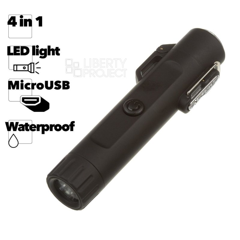 Фонарик тактический LED USB ARC LIGHTER зажигалка + компас (черный)