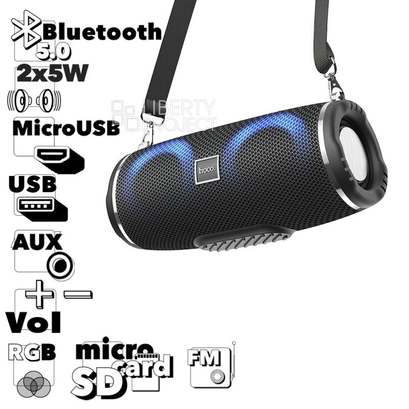 Bluetooth колонка HOCO HC12 Sports BT5.0, 2x5W, AUX/FM/microSD/MicroUSB/USB, RGB, громкость +/- (черный)