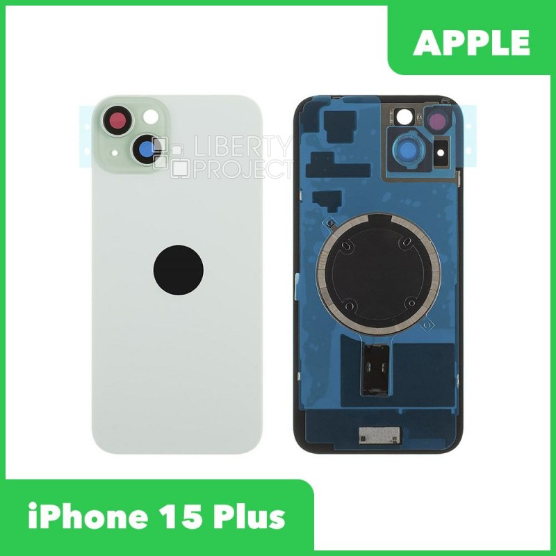 Задняя крышка для iPhone 15 Plus (зеленый) в сборе со стеклом камеры с логотипом, монолит MagSafe — фото 2