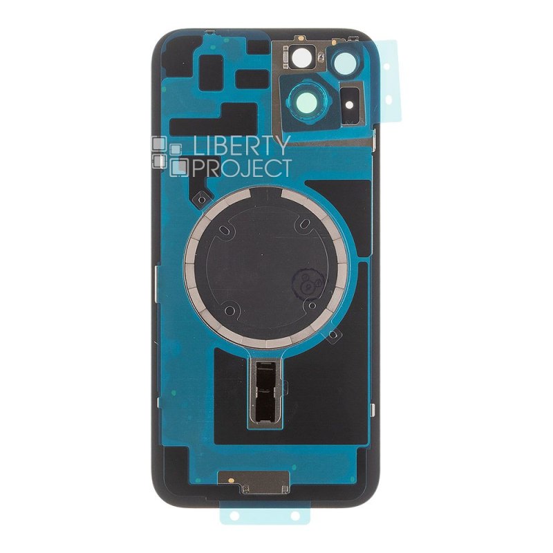 Задняя крышка для iPhone 14 Plus (черный) в сборе со стеклом камеры с логотипом, монолит MagSafe — фото 3